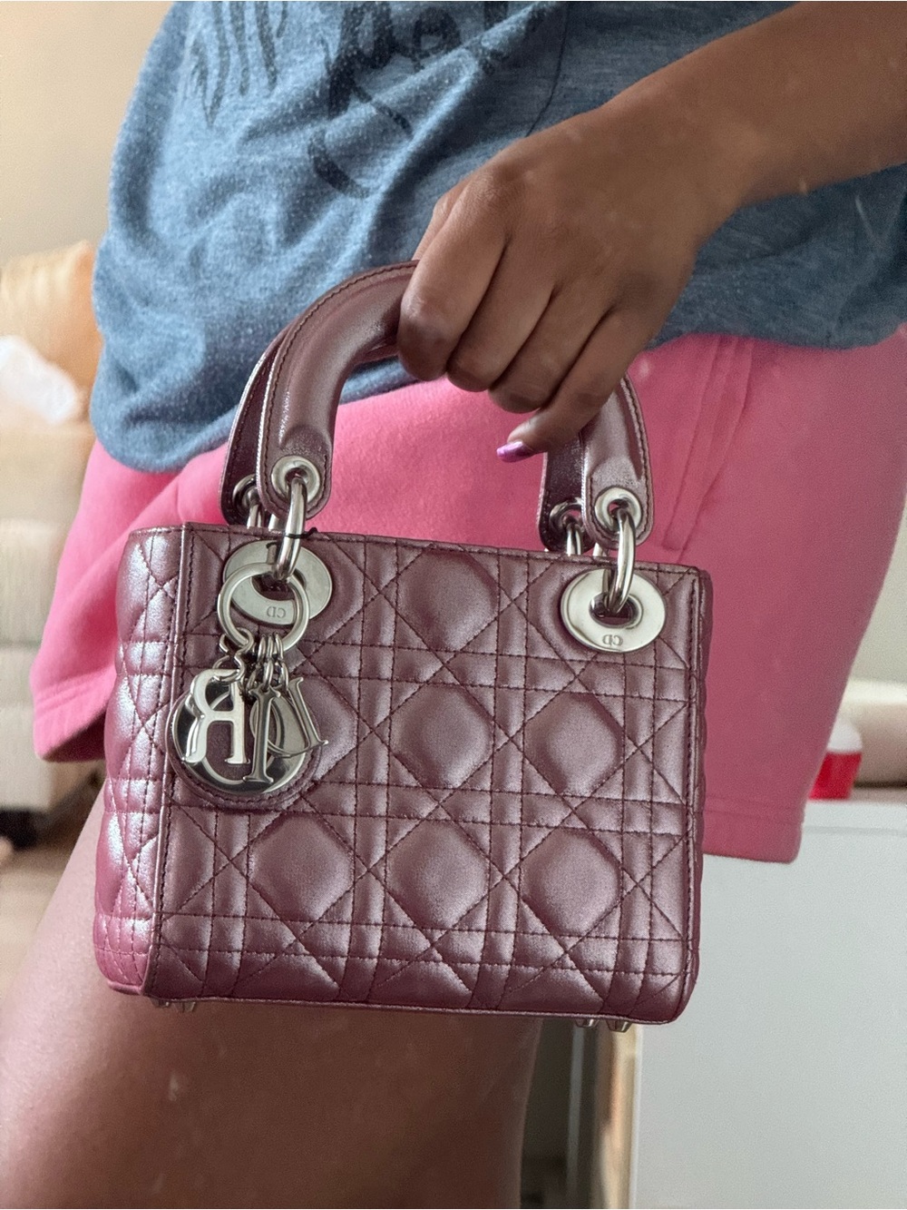 Mini Lady Dior Metallic Pink